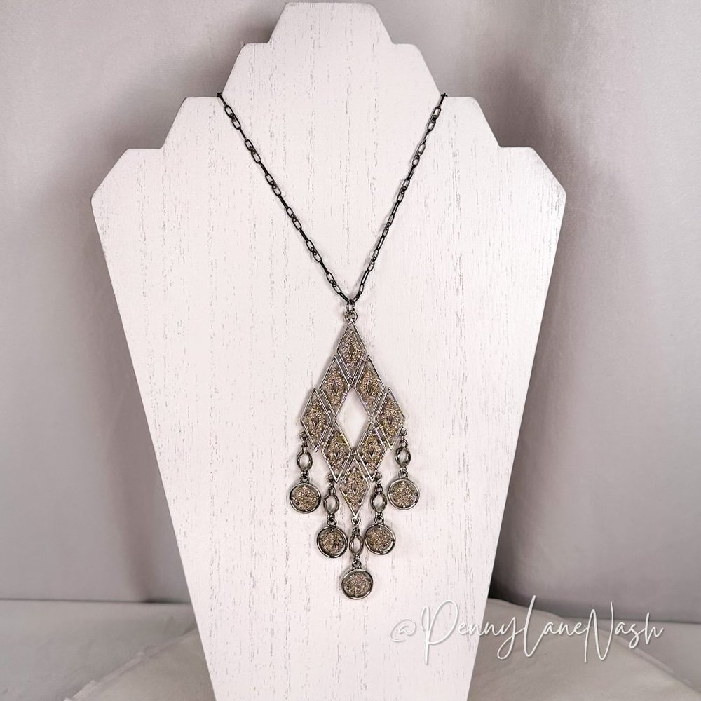 Vintage Diamond Shape w/ 5 Dangles Pendant Necklace 1970s - Picture 1 of 7